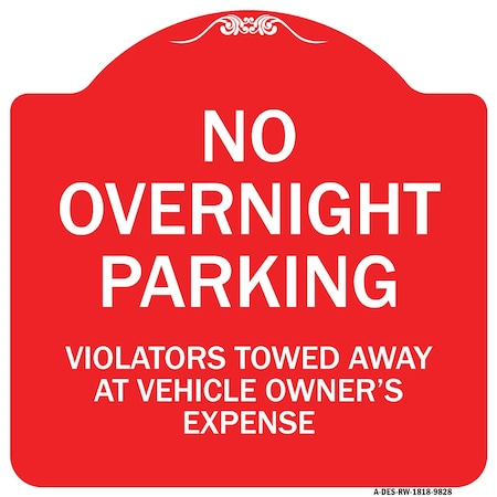 Signmission No Overnight Parking Heavy-Gauge Aluminum Architectural Sign, 18" x 18", RW-1818-9828 A-DES-RW-1818-9828